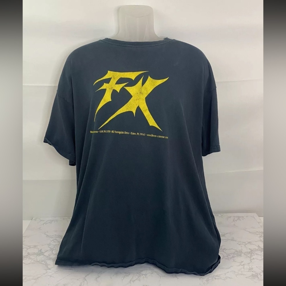FX Shirt Mens 2XL Black Short Sleeve Crew Neck Distressed Fitness Extreme U1​​​